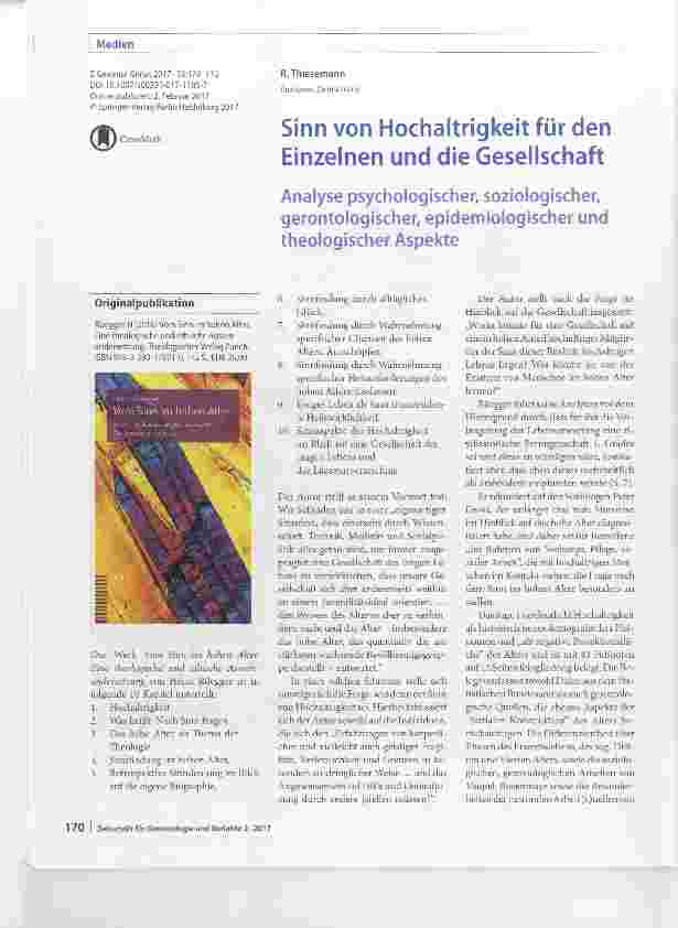 Vorschauseite 1: Sinn von Hochaltrigkeit für den Einzelnen und die Gesellschaft