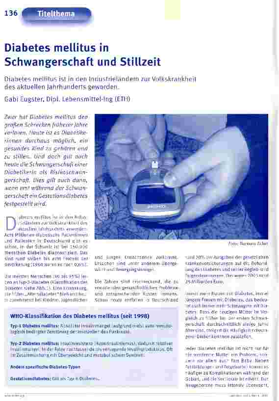 Vorschauseite 1: Diabetes mellitus in Schwangerschaft und Stillzeit