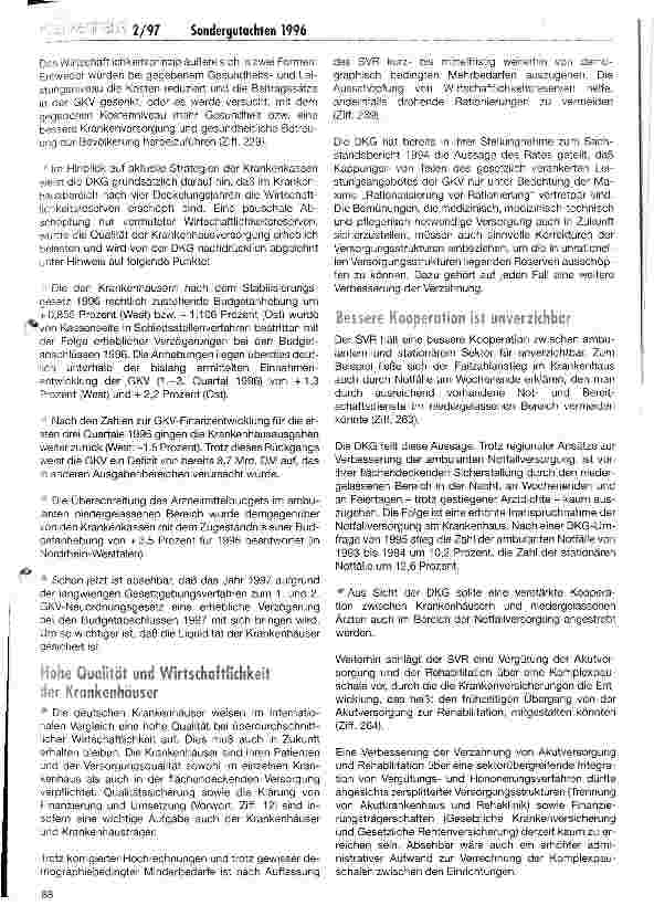 Vorschauseite 2: Das Krankenhaus: Wirtschaftsfaktor mit Wirtschaftlichkeitsreserven? Anmerkungen der DKG zum Sondergutachten 1996