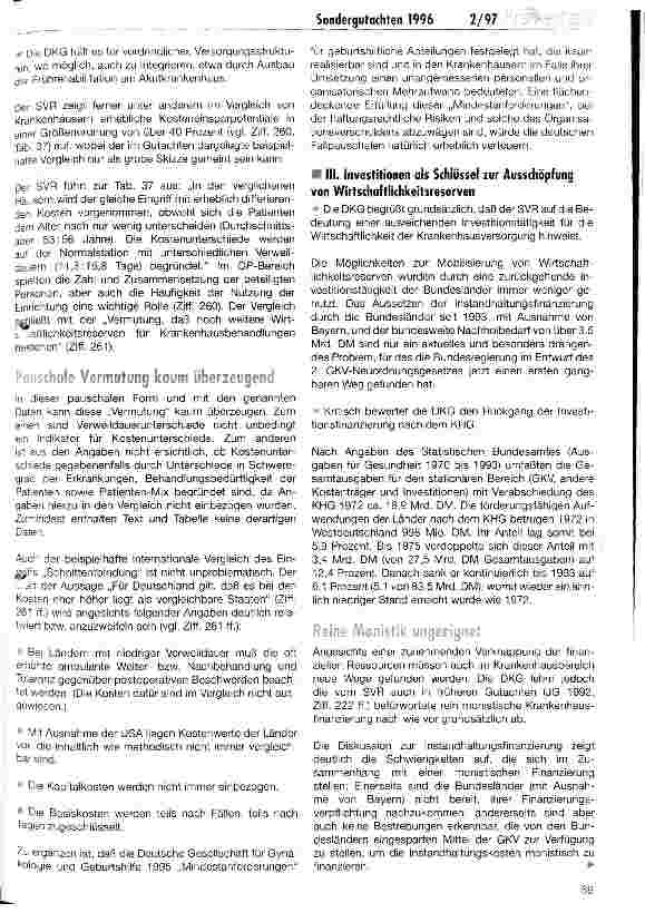 Vorschauseite 3: Das Krankenhaus: Wirtschaftsfaktor mit Wirtschaftlichkeitsreserven? Anmerkungen der DKG zum Sondergutachten 1996