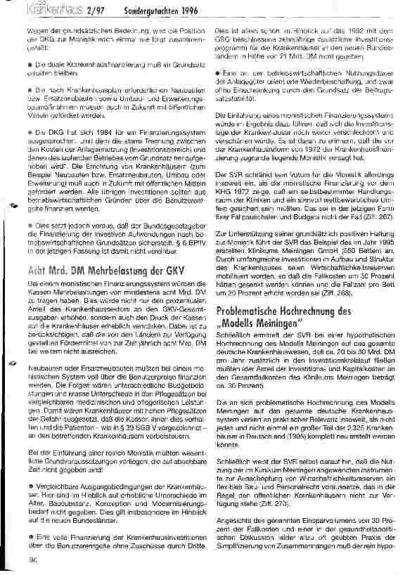 Vorschauseite 4: Das Krankenhaus: Wirtschaftsfaktor mit Wirtschaftlichkeitsreserven? Anmerkungen der DKG zum Sondergutachten 1996