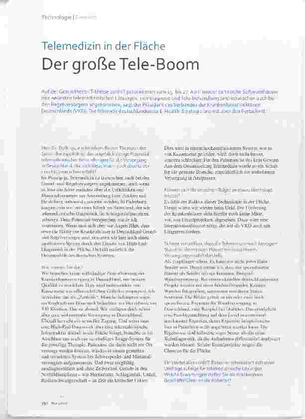 Vorschauseite 1: Telemedizin in der Fläche Der großeTele-Boom
