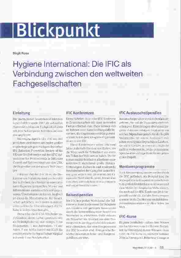 Vorschauseite 1: Hygiene International: Die IFIC als Verbindung zwischen den weltweiten Fachgesellschaften