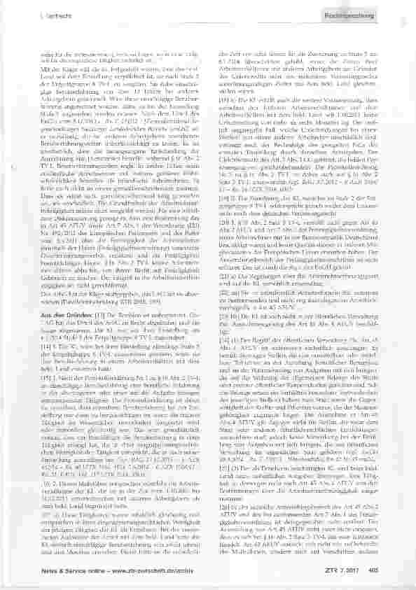 Vorschauseite 2: Stufenzuordnung nach §16 Abs. 2 TV-L -Zulässigkeit der Privilegierung der beim selbenArbeitgeber erworbenen einschlägigen Berufserfahrung? Arbeitnehmerfreizügigkeit