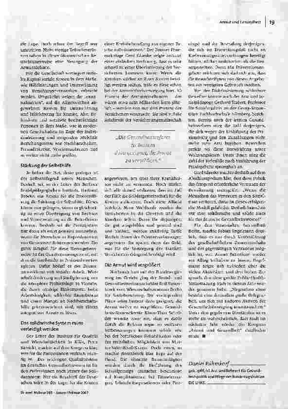 Vorschauseite 2: Armut im Zeichen der Gesundheitsreform