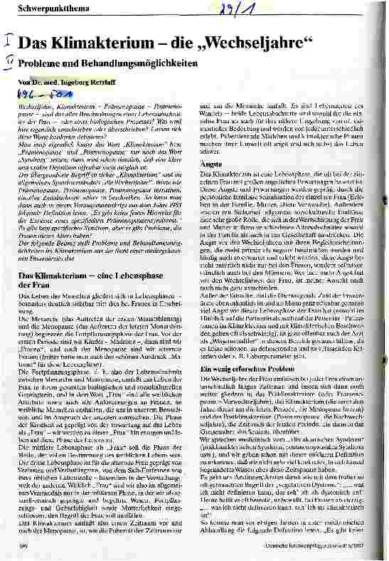 Vorschauseite 1: Das Klimaterium - die Wechseljahre Probleme und Behandlungsmöglichkeiten