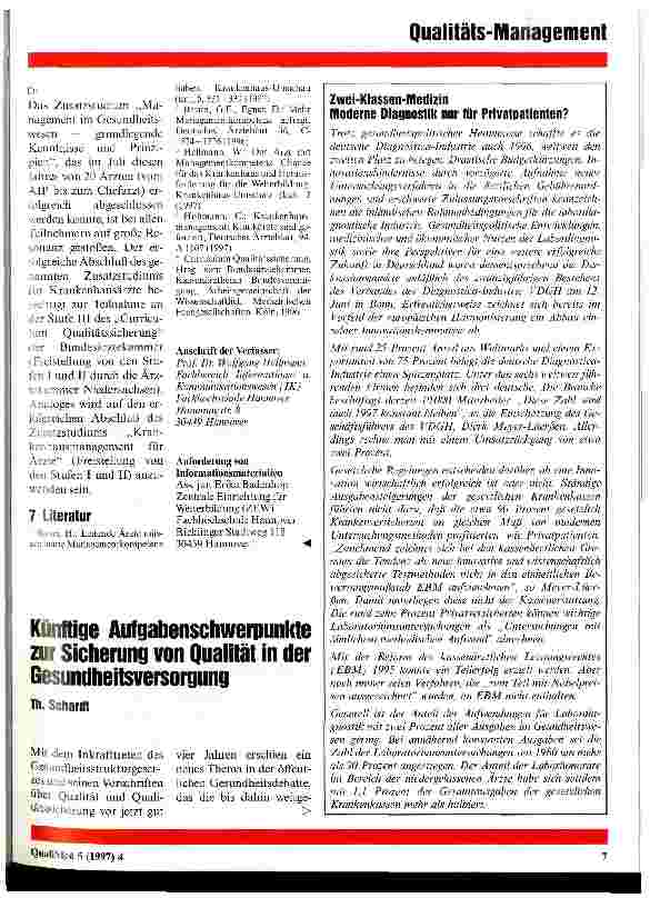 Vorschauseite 1: Künftige Aufgabenschwerpunkte zur Sicherung von Qualität in der Gesundheitsversorgung