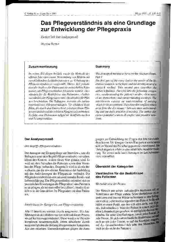 Vorschauseite 1: Das Pflegeverständnis als eine Grundlage zur Entwicklung der Pflegepraxis Zweiter Teil: Der Analyseprozeß