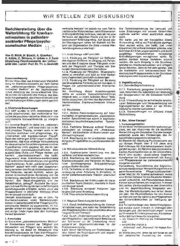 Vorschauseite 1: Berichterstattung über die Weiterbildung für Krankenschwestern in patientenzentrierter Pflege/psychosomatische Medizin