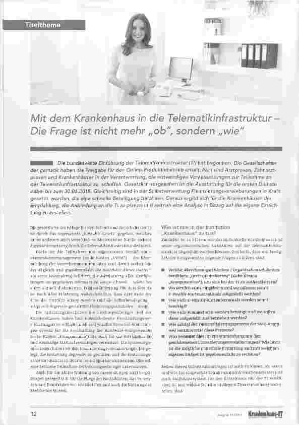 Vorschauseite 1: Mit dem Krankenhaus in die Telematikinfrastruktur Die Frage ist nicht mehr „ob, sondern „wie