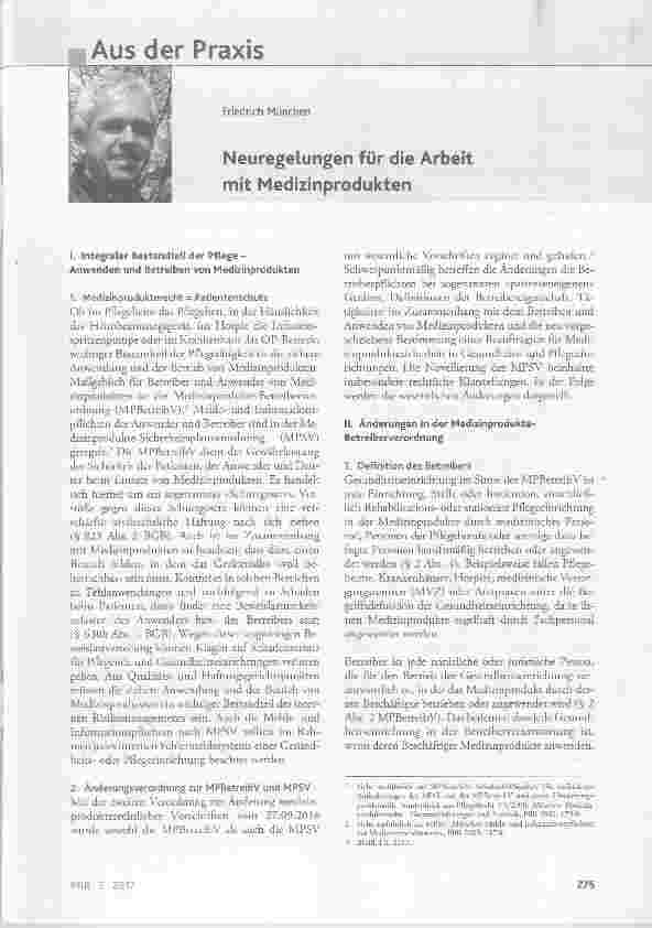 Vorschauseite 1: Neuregelungen für die Arbeit mit Medizinprodukten