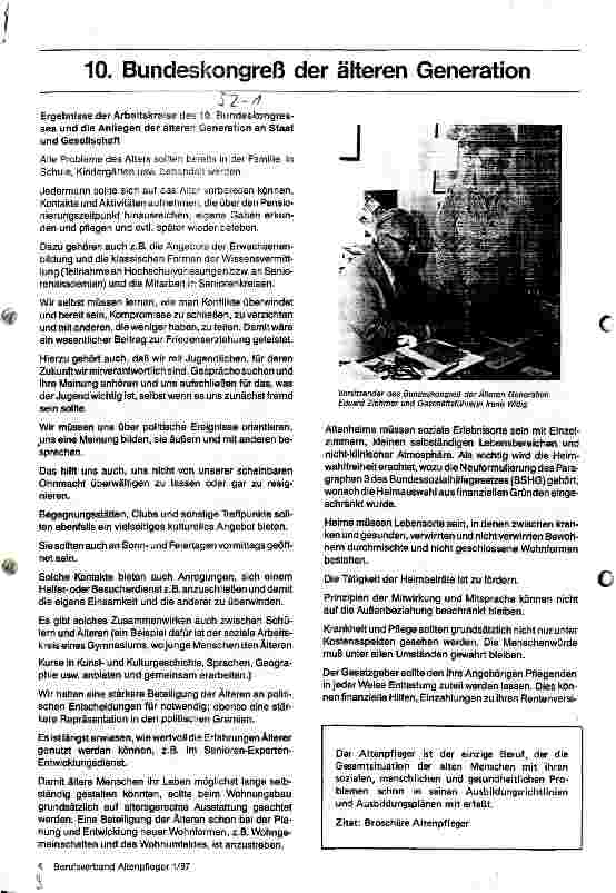 Vorschauseite 1: 10. Bundeskongreß der älteren Generation Ergebnisse und Anliegen der älteren Generation