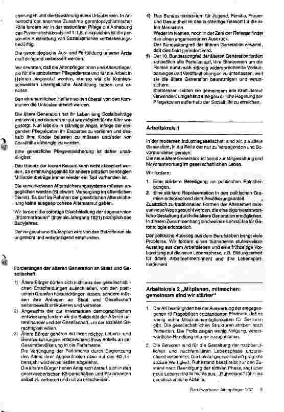 Vorschauseite 2: 10. Bundeskongreß der älteren Generation Ergebnisse und Anliegen der älteren Generation