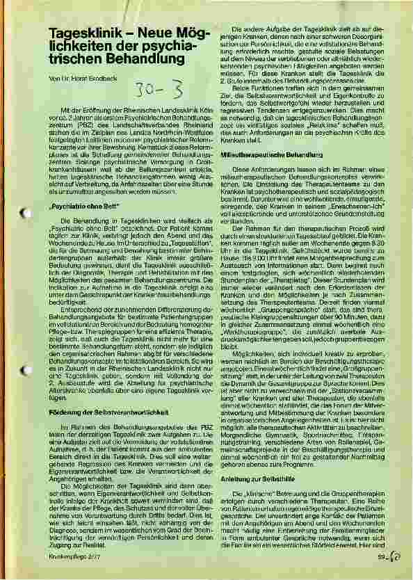 Vorschauseite 1: Tagesklinik - Neue Möglichkeiten der psychiatrischen Behandlung