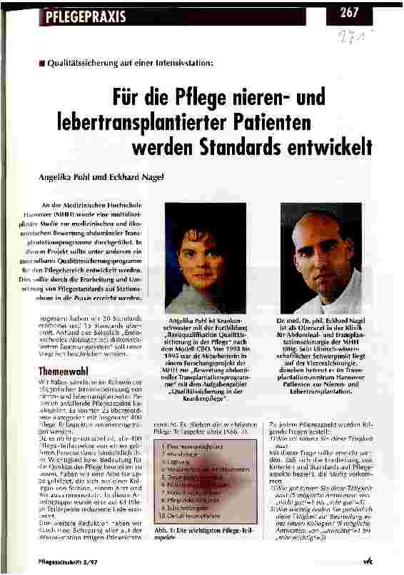 Vorschauseite 1: Für die Pflege nierenund lebertransplantierter Patienten werden Standards entwickelt Qualitätssicherung auf einer Intensivstation