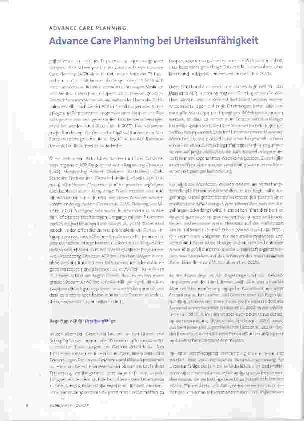 Vorschauseite 1: Advance Care Planning bei Urteilsunfähigkeit