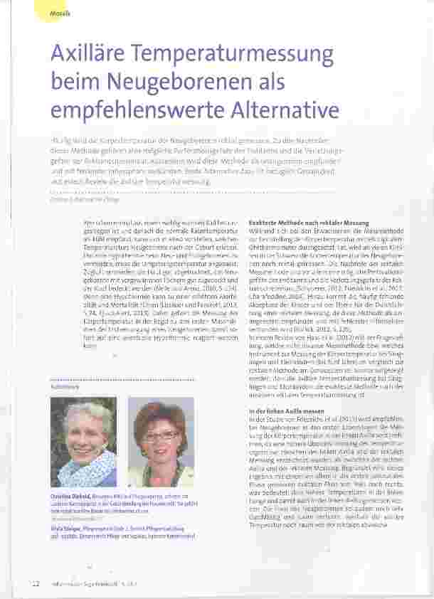 Vorschauseite 1: Axilläre Temperaturmessung beim Neugeborenen als empfehlenswerte Alternative