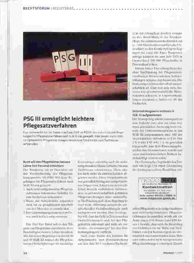 Vorschauseite 1: PSG III ermöglicht leichtere Pflegesatzverfahren