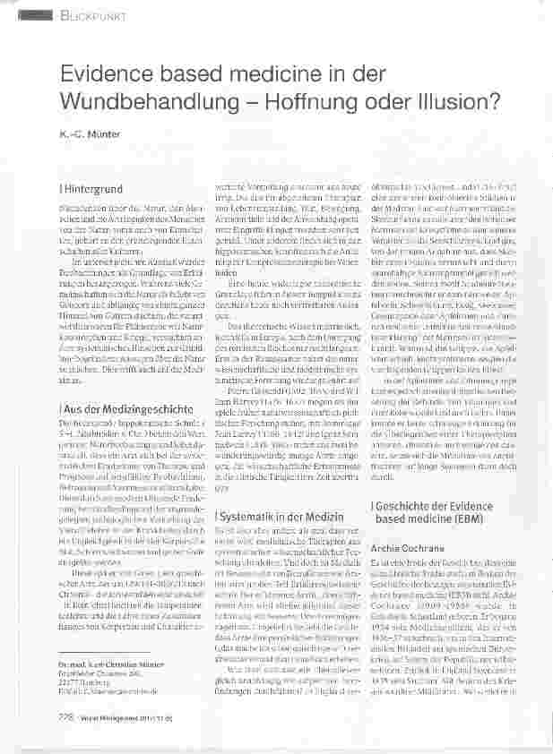 Vorschauseite 1: Evidence based medicine in der Wundbehandlung Hoffnung oder Illusion?
