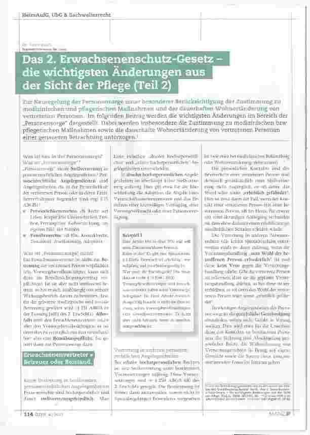 Vorschauseite 1: Das 2. Erwachsenenschutz-Gesetz die wichtigsten Änderungen aus der Sicht der Pflege (Teil 2)