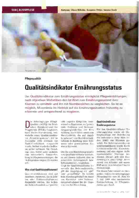 Vorschauseite 1: Qualitätsindikator Ernährungsstatus