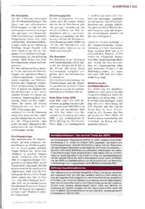 Vorschauseite 2: Qualitätsindikator Ernährungsstatus