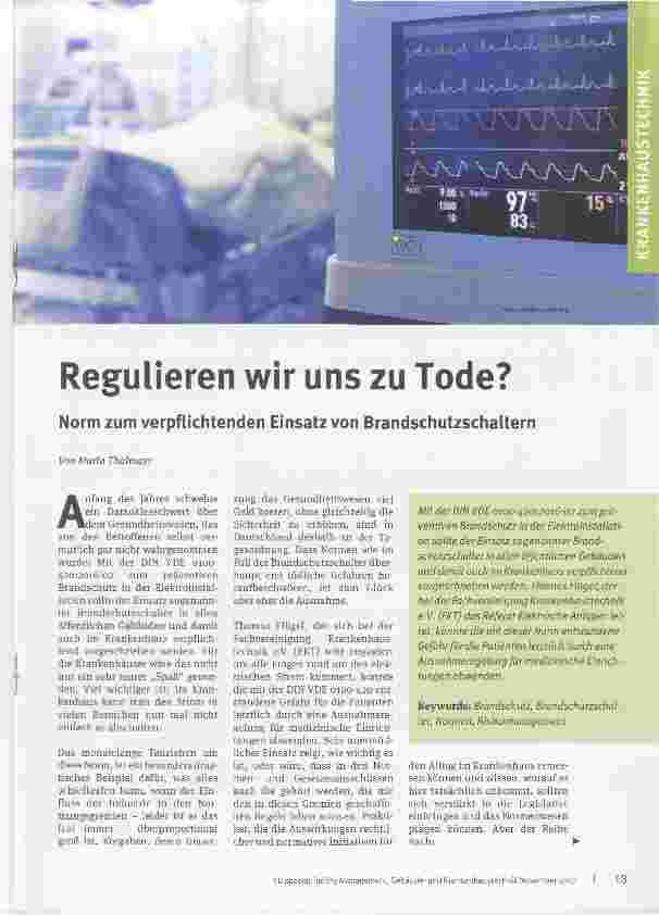 Vorschauseite 1: Regulieren wir uns zu Tode? Norm zum verpflichtenden Einsatz von Brandschutzschaltern