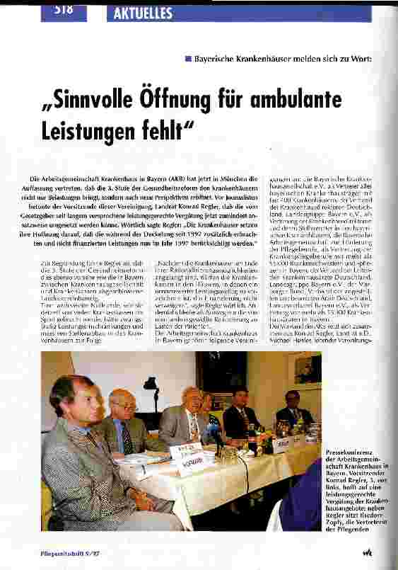 Vorschauseite 1: Bayerische Krankenhäuser melden sich zu Wort: Sinnvolle Öffnung für ambulante Leistungen fehlt