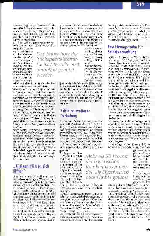 Vorschauseite 2: Bayerische Krankenhäuser melden sich zu Wort: Sinnvolle Öffnung für ambulante Leistungen fehlt