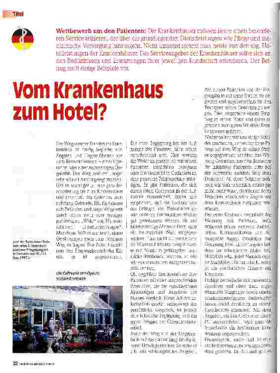 Vorschauseite 1: Vom Krankenhaus zum Hotel? Wettbewerb um den Patienten