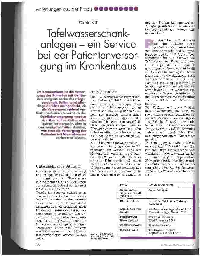 Vorschauseite 1: Tafelwasserschankanlagen - ein Service bei der Patientenversorgung im Krankenhaus