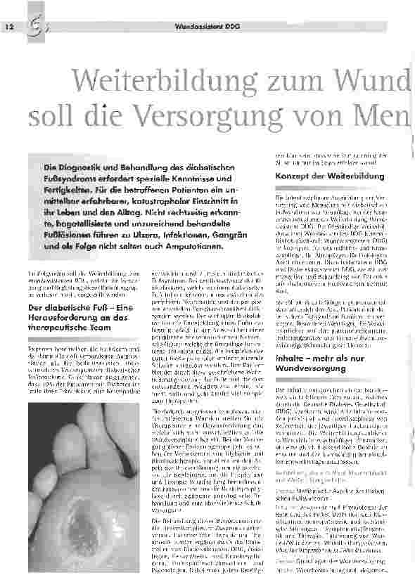 Vorschauseite 1: Weiterbildung zum Wundassistenten DDGsoll die Versorgung von Mensehen mit DFS verbessern