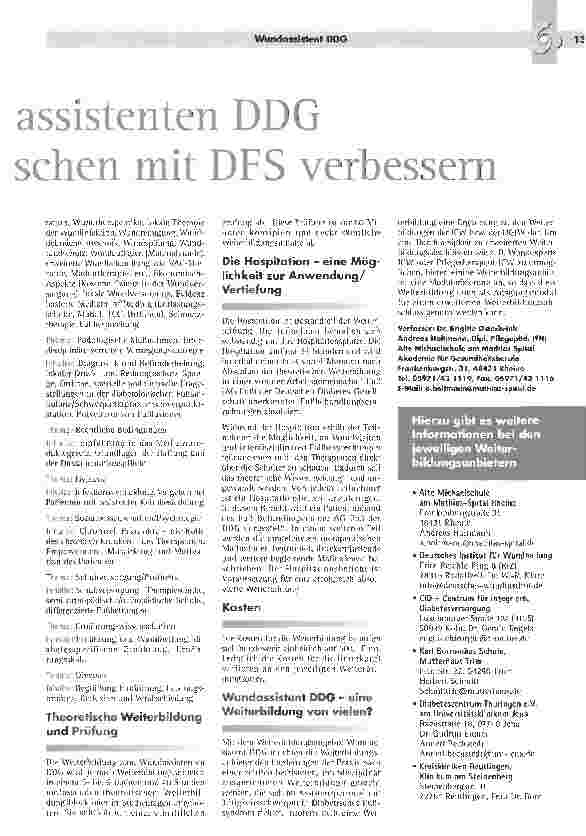 Vorschauseite 2: Weiterbildung zum Wundassistenten DDGsoll die Versorgung von Mensehen mit DFS verbessern