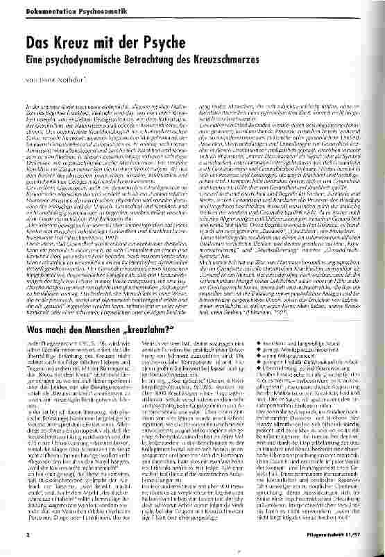 Vorschauseite 1: Das Kreuz mit der Psyche Eine psychodynamische Betrachtung des Kreuzschmerzes