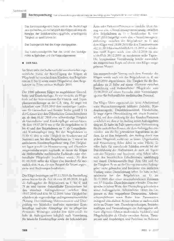 Vorschauseite 2: Zum sozialversicherungsrechtlichen Status der Beschäftigung einer Pflegefachkraft bei verschiedenen Kliniken