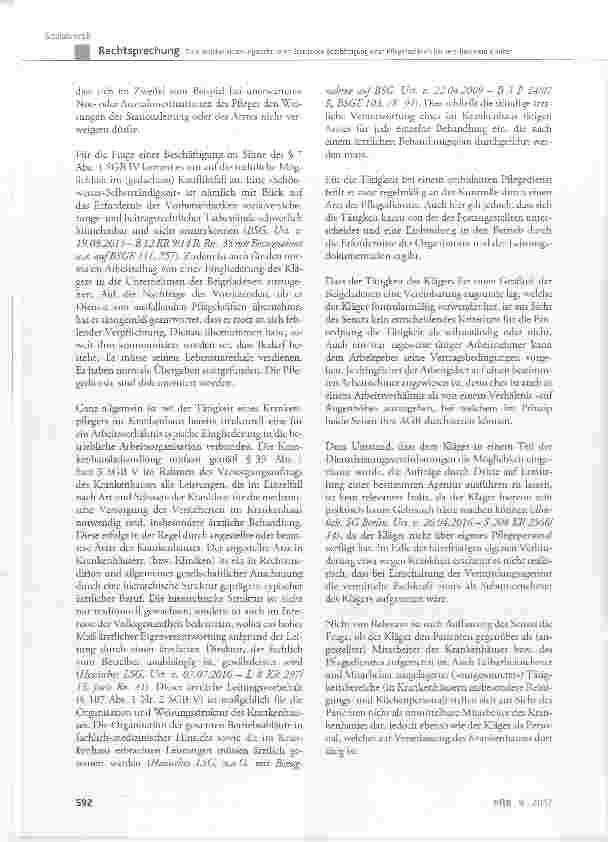 Vorschauseite 6: Zum sozialversicherungsrechtlichen Status der Beschäftigung einer Pflegefachkraft bei verschiedenen Kliniken