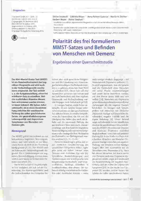 Vorschauseite 1: Polarität des frei formulierten MMST-Satzes und Befinden von Menschen mit Demenz
