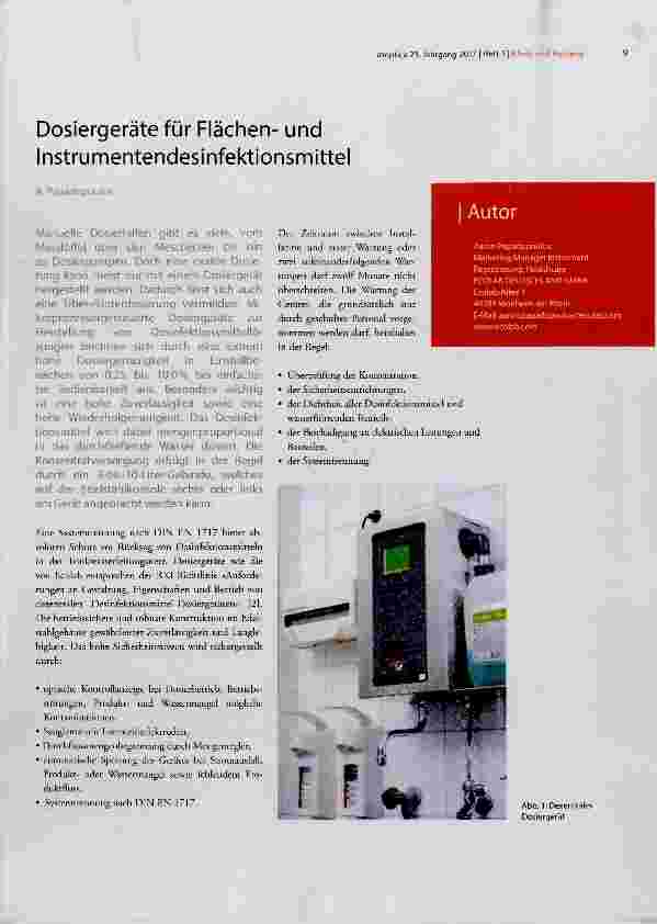 Vorschauseite 1: Dosiergeräte für Flächenund Instrumentendesinfektionsmittel