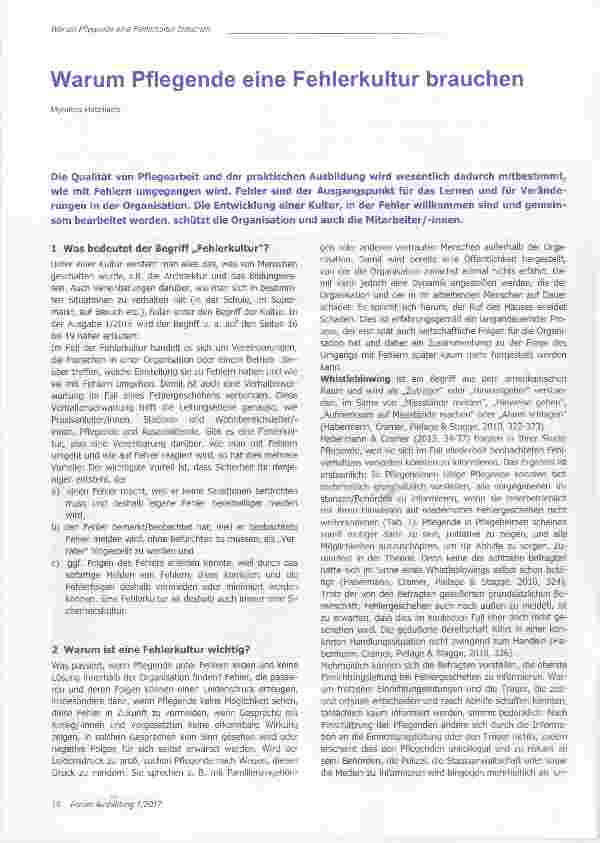 Vorschauseite 1: Warum Pflegende eine Fehlerkultur brauchen