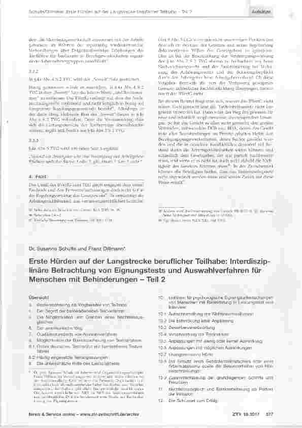 Vorschauseite 1: Erste Hürden auf der Langstrecke beruflicher Teilhabe: Interdisziplinäre Betrachtung von Eignungstests und Auswahlverfahren für Menschen mit Behinderungen - Teil 2