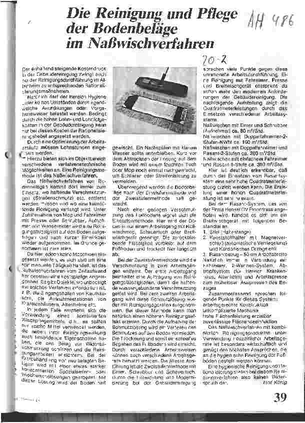 Vorschauseite 1: Die Reinigung und Pflege der Bodenbeläge im Naßwischverfahren