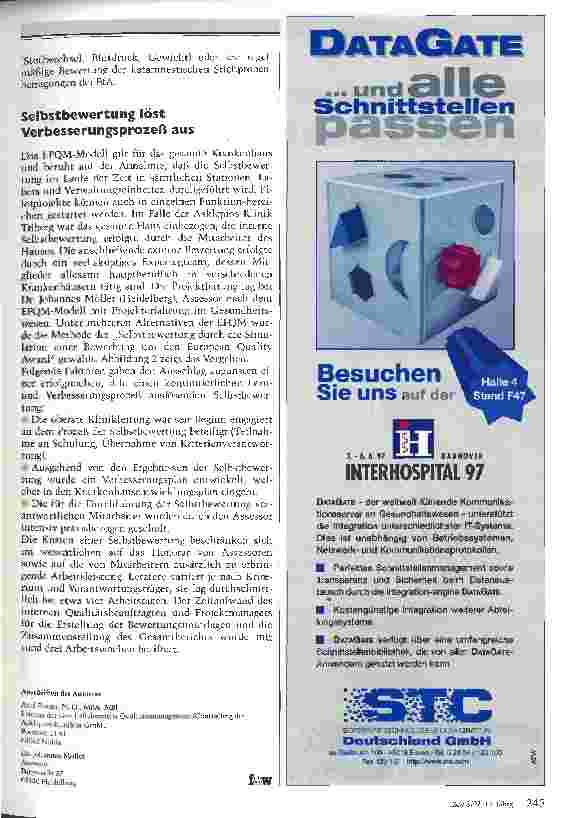 Vorschauseite 4: Interne Qualitätssicherung im Krankenhaus Erste abgeschlossene Selbstbewertung einer deutschen Klinik nach dem Europäischen Modell für Qualität