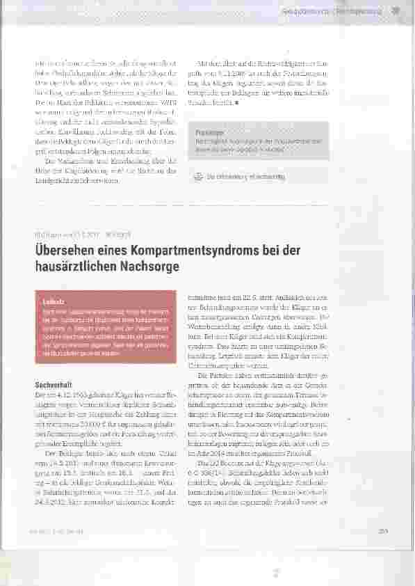 Vorschauseite 1: Übersehen eines Kompartmentsyndroms bei der hausärztlichen Nachsorge