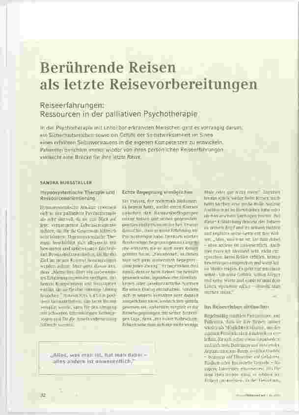 Vorschauseite 1: Berührende Reisen als letzte Reisevorbereitungen