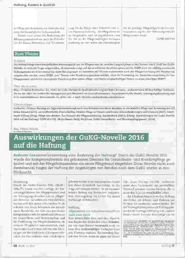 Vorschauseite 1: Auswirkungen der GuKG-Novelle 2016 auf die Haftung