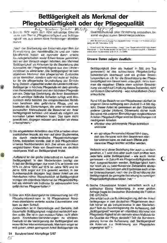 Vorschauseite 1: Bettlägrigkeit als Merkmal der Pflegebedürftigkeit oder der Pflegequalität