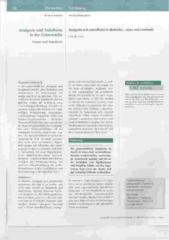 Vorschauseite 1: Analgesie und Anästhesie in der Geburtshilfe