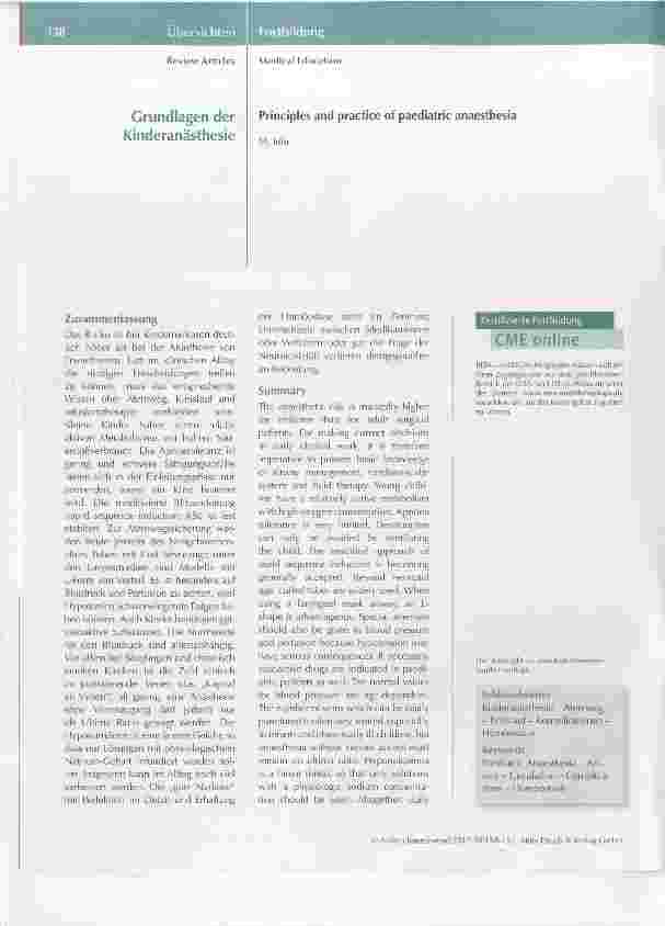 Vorschauseite 1: Grundlagen der Kinderanästhesie