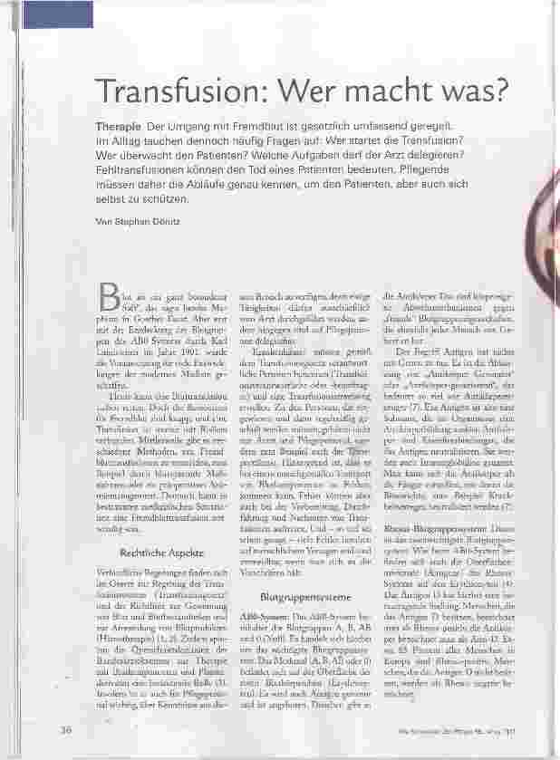 Vorschauseite 1: Transfusion: Wer macht was?