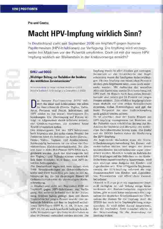 Vorschauseite 1: Macht HPV-lmpfung wirklich Sinn?